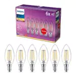 Philips Lampadina LED Oliva Filamento, 6 Pezzi, Equivalente a 40W