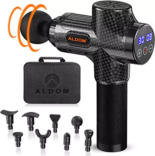 Pistola Massaggio Muscolare, ALDOM Pistola Massaggiante Muscolo Profondo Tessuto 30 Velocità 4800RPM con 8 Testine Pistola Massaggiatore a Percussione Massage Gun per Muscoli Ricarica con Tipo-C