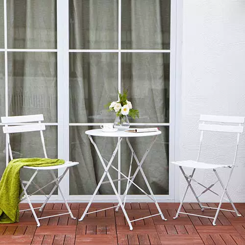 Piushopping SET DA PRANZO PER GIARDINO, IN ACCIAIO CON TAVOLO ROTONDO E 2 SEDIE PIEGHEVOLI