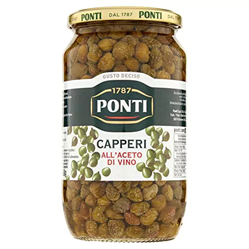 Ponti Capperi all'Aceto di Vino, Contorno Fresco, Piacevole e Gustoso in Barattolo Da 700 G