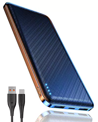 Power Bank 10000 mah, Powerbank Ultra Leggero Sottile Caricatore Portatile