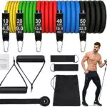 Set Elastici Fitness di Resistenza 5 Bande Elastiche Elastici da Pilates Elastico Fitness Set Fasce di Resistenza Estensori per Pettorali Uomo 150LB per Yoga