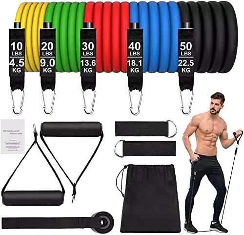 Set Elastici Fitness di Resistenza 5 Bande Elastiche Elastici da Pilates Elastico Fitness Set Fasce di Resistenza Estensori per Pettorali Uomo 150LB per Yoga