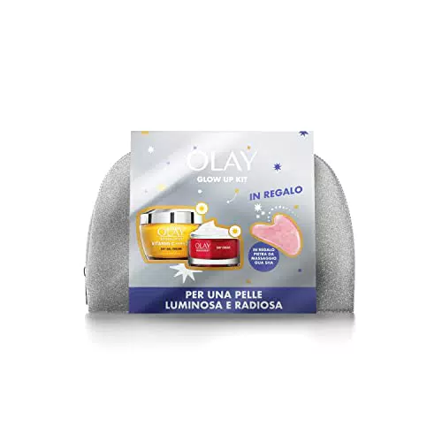 Set Regalo Olay Con: Crema Viso Vitamin C+AHA24 50ml + Crema Giorno Regenerist In Formato Da Viaggio 15ml + Pochette E Pietra Viso Gua Sha