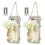 Shinowa [2 Pezzi] Applique da Parete Rustica, Arredamento Rustico in Legno Mason Jar Sconce Decorazione da Parete per Soppalco con Luci LED Decorazioni Giardino Casa Natale