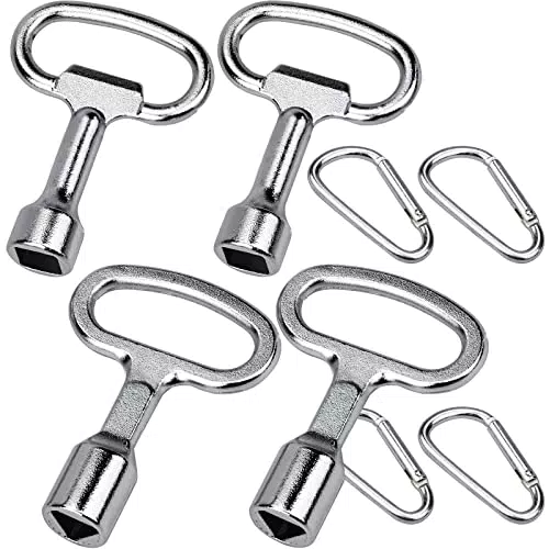 Sidereum 4 Pezzi Chiave Triangolare Universale in Metallo Chiave di Spurgo del Radiatore con D moschettone per Radiatori Armadietto Elettrico Acqua Gas