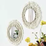 Specchio da parete in macramè, realizzato a mano, con frangia boho, 2 pezzi