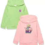 Spotted Zebra Felpa con Cappuccio in Pile Bambine e Ragazze, Pacco da 2, verde lime/rosa