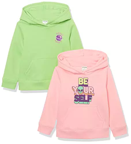 Spotted Zebra Felpa con Cappuccio in Pile Bambine e Ragazze, Pacco da 2, verde lime/rosa