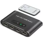 Switch HDMI sdoppiatore hdmi, Alluminio splitter hdmi 3 In 1 Uscita con Telecomando