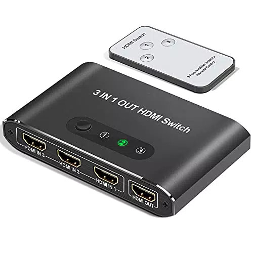 Switch HDMI sdoppiatore hdmi, Alluminio splitter hdmi 3 In 1 Uscita con Telecomando