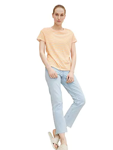 TOM TAILOR Le signore T-shirt con stampa 1031764, 29867 - Offwhite Orange Stripe