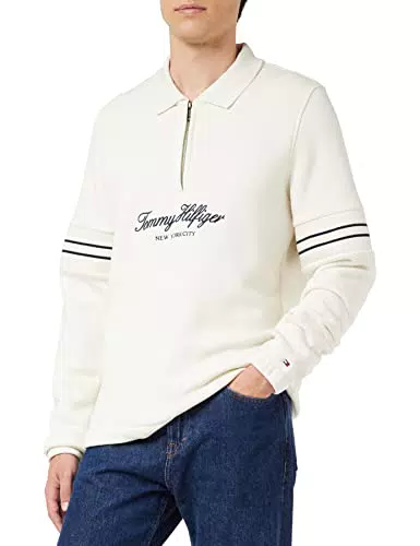 Tommy Hilfiger Felpa Popover Tipo Misto Pullover, Ivory