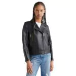 Tommy Hilfiger Leather Biker Jacket Giacca, Black, 66 Donna