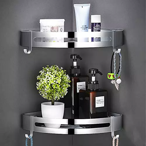 Touchfutrue 2 Pezzi Mensola Doccia, Mensola Bagno Portaoggetti Doccia con 4 Ganci