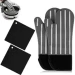 Uktunu Guanti da Forno e Presine Antiscivolo Guanti da Barbecue Resistenti al Calore Guanti da Forno e Sottobicchiere in Silicone Forno Presine Set 4 Pezzi per Forno a microonde