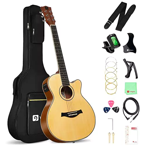 Vangoa 3/4 Chitarra Acustica Elettro Principianti Cutaway Chitarra Elettroacustica 36 pollici Set con Sintonizzatore integrato Equalizzatore a 2 Bande