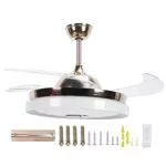 Ventilatore da Soffitto Lampada Retrattile, 42 Pollici Moderno Ventilatore da Soffitto Luce Ventilatore Telecomando Lampada Led Ventilatore da Soffitto Luce con Motore Super Silenzioso Musica