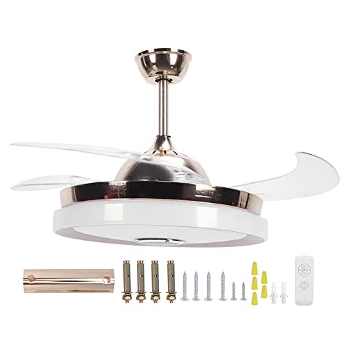 Ventilatore da Soffitto Lampada Retrattile, 42 Pollici Moderno Ventilatore da Soffitto Luce Ventilatore Telecomando Lampada Led Ventilatore da Soffitto Luce con Motore Super Silenzioso Musica