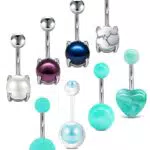 WillTen 14G Piercing Ombelico Acciaio Chirurgico Piercing Banana Pancia Perla Cuore Turchese 10MM Gioielli per Piercing Donna Uomo