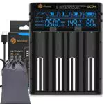 WISSBLUE 18650 Caricabatterie，Caricabatterie con display LCD per，4 Slot Caricabatterie Indipendente