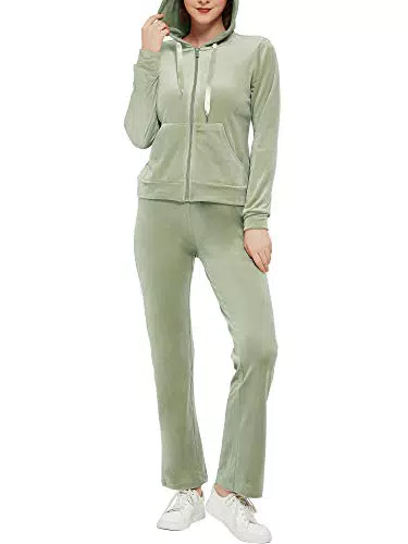 Woolicity Tuta da Donna Ginnastica in Velluto Completa Sportiva 2 Pezzi Felpa con Cappuccio e Pantaloni Jogging Pigiama Set