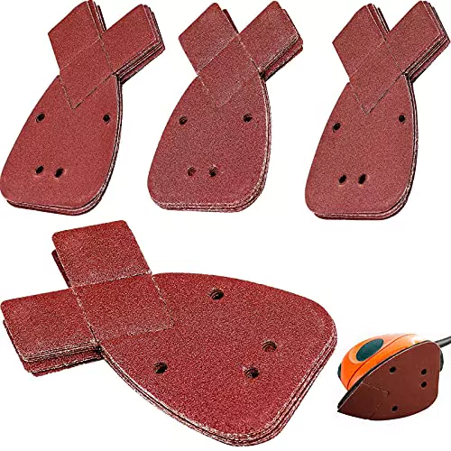 YUENX 40Pezzi Carta Abrasiva per Mouse Fogli Abrasivi Levigatrice Granulometria 40/60/80/120 Carta Vetrata con 4 Fori Fogli Abrasivi per Levigatrice Mouse
