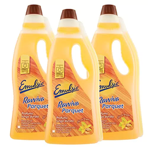 Emulsio Ravviva Parquet Detergente per Pavimenti in Parquet e Laminato all'Olio di Argan - 3 Flaconi da 750ml ognuno