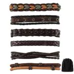 6 Bracciali Tribali in Pelle Intrecciata da Uomo