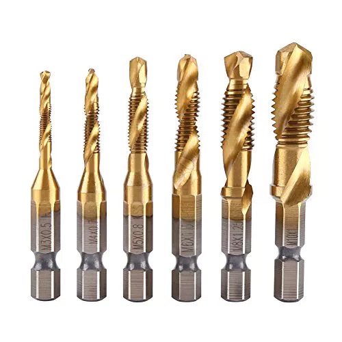 6Pill Tap Tap Combination Rivestito in titanio HSS 1/4inch Hex Shank Filettatura metrica Trapano e punte da rubinetto Set M3-M10