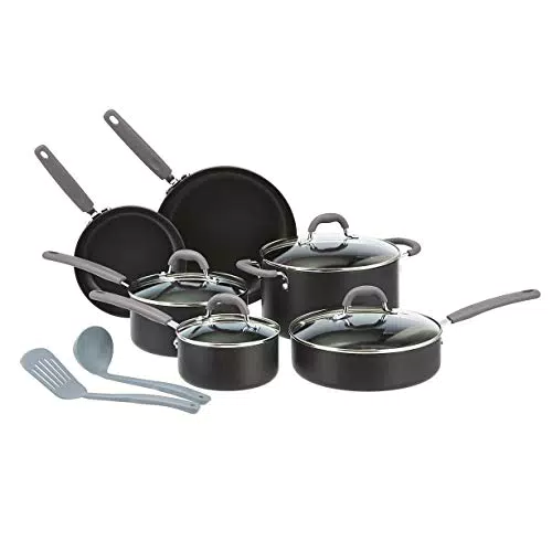 Amazon Basics - Batteria di pentole, rivestimento anodizzato, 12 pezzi