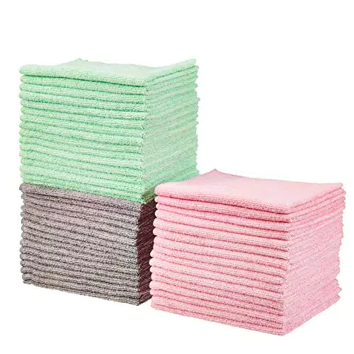 Amazon Basics - Panni in microfibra verde, grigio e rosa, confezione da 48