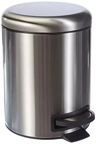 Amazon Basics - Pattumiera rotonda con pedale, in acciaio inox, 5 l