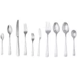 Amazon Basics - Servizio di 65 posate in acciaio inox con bordo squadrato per 12 persone