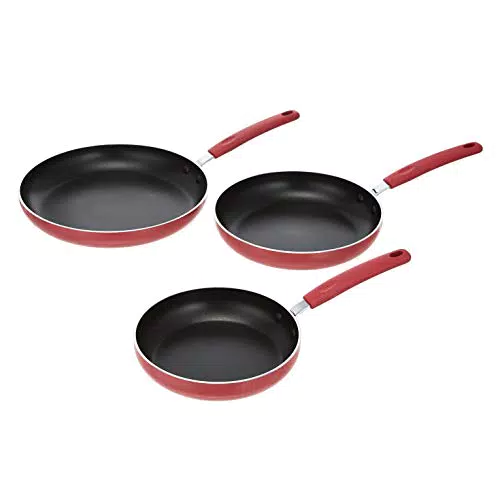Amazon Basics - Set di 3 padelle, in ceramica antiaderente