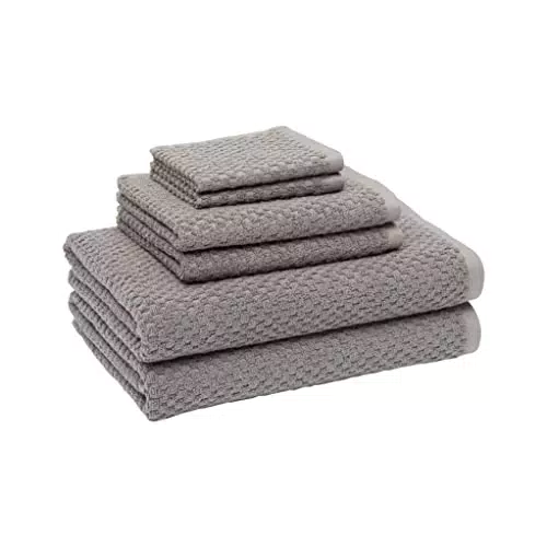 Amazon Basics, Set di asciugamani da bagno testurizzati resistenti agli odori, confezione da 6, colore grigio scuro