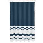 Amazon Basics - Tenda da doccia a righe, blu scuro/bianco