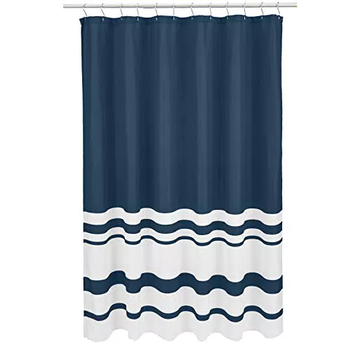 Amazon Basics - Tenda da doccia a righe, blu scuro/bianco