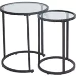 Amazon Brand - Umi Set di 2 Tavolino da Caffè Rotondi per Soggiorno con Ripiano in Piano Vetro