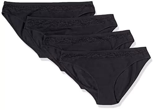 Amazon Essentials Bikini intimo in cotone e pizzo Donna