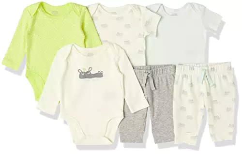 Amazon Essentials Set Corredino in Cotone, Pacco da 6, Grigio, Ippopotamo, 6 Mesi