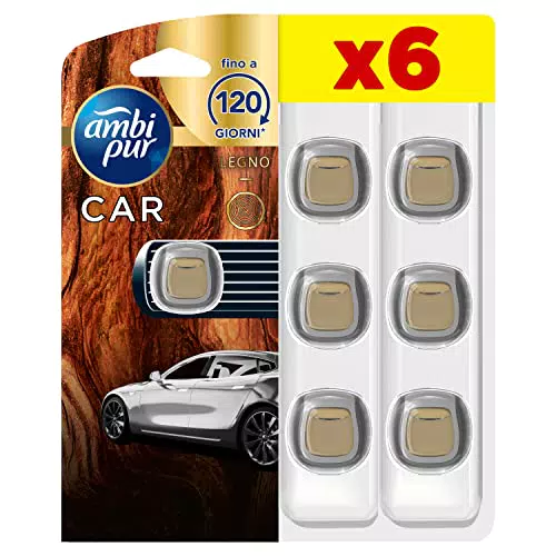 Ambi Pur Profumatore Auto, 6 Deodoranti Auto, Fragranza Legno Madero