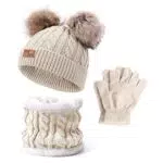 Anyingkai Cappello Bambina Invernale Pon Pon, scaldacollo e guantini