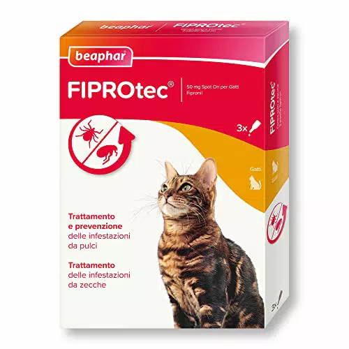 Beaphar FIPROtec Antiparassitario per Gatti, Protegge da Pulci e Zecche - In Confeziona da 3 Pipette