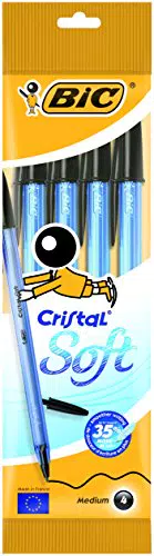 BIC Penne Nere a Sfera, Cristal Soft, Punta Media, Confezione da 4 Penne