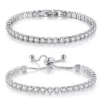 Juliyeh Bracciale tennis da donna placcato oro bianco con diamante AAA + zirconi delicato regolabile in argento