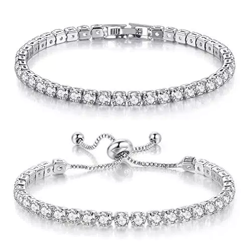 Juliyeh Bracciale tennis da donna placcato oro bianco con diamante AAA + zirconi delicato regolabile in argento