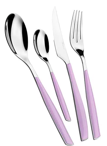 BUGATTI - Set Posate 24 Pezzi in Acciaio Inox 18/10 e Manico Colore Lilla