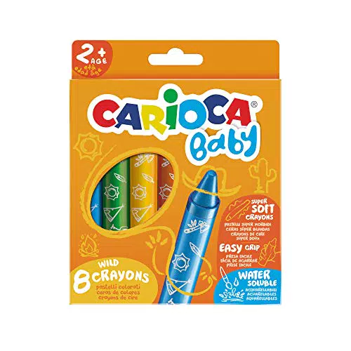 Carioca Baby Wild Crayons - Pastelli a Cera Maxi per Bambini dai 24 Mesi, 8 pezzi di colori assortiti