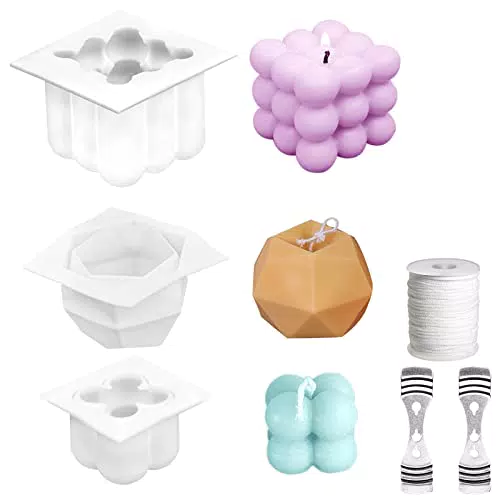 CHENEVER 3 Pezzi Stampo per Candele in Silicone, 3D Grande Stampo per Candele DIY in Casa